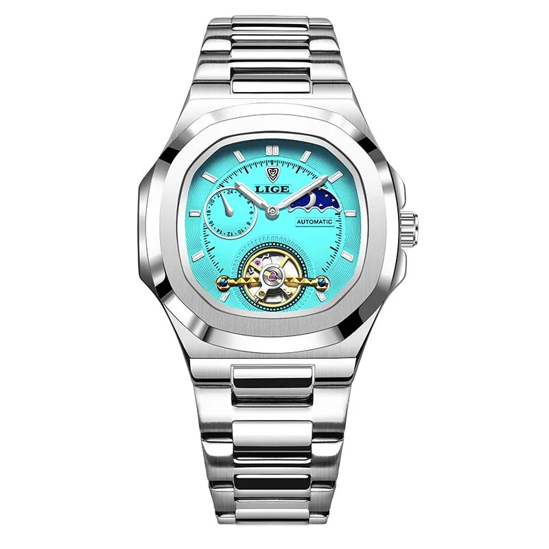 LIGE Watch For Man Luxury Business Waterproof Luminous Mechanical Watches Fashion Moon Phase Automatic Movement Men's Watches