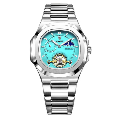 LIGE Watch For Man Luxury Business Waterproof Luminous Mechanical Watches Fashion Moon Phase Automatic Movement Men's Watches