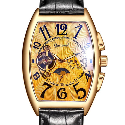 Luxury Hollow Automatic Mechanical Watch Men Tourbillon Clock Fashion Soft Leather Strap Business Watches Male Relogio Masculino