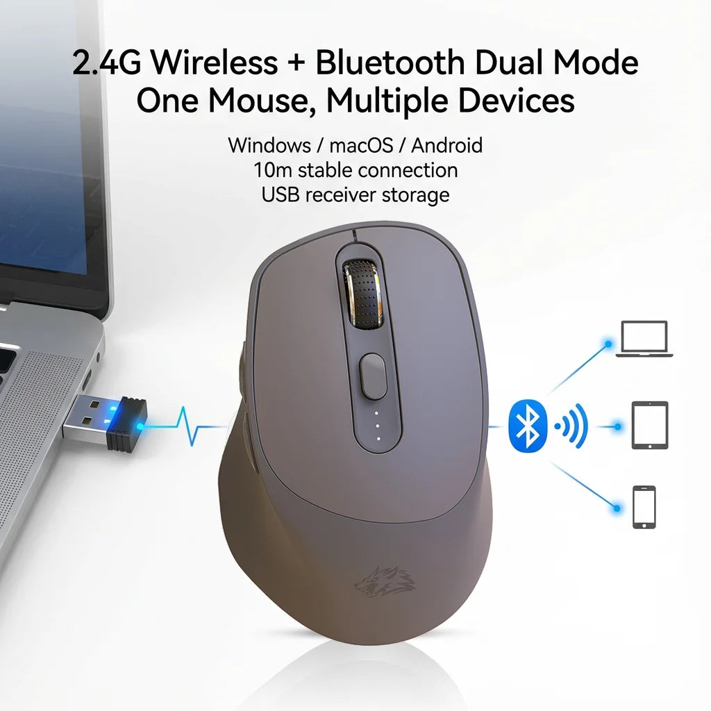 Bezdrôtová myš FREEWOLF X7 Bluetooth 2.4G, dvojrežimová, tichá, nabíjateľná, 4000DPI, indikátor batérie, ergonomická, pre PC, Mac a notebooky