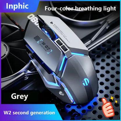Inphic W2 2. generace USB kabelová herní myš, tiché kliknutí, kovový styl, 6 tlačítek s programováním maker, 8800DPI