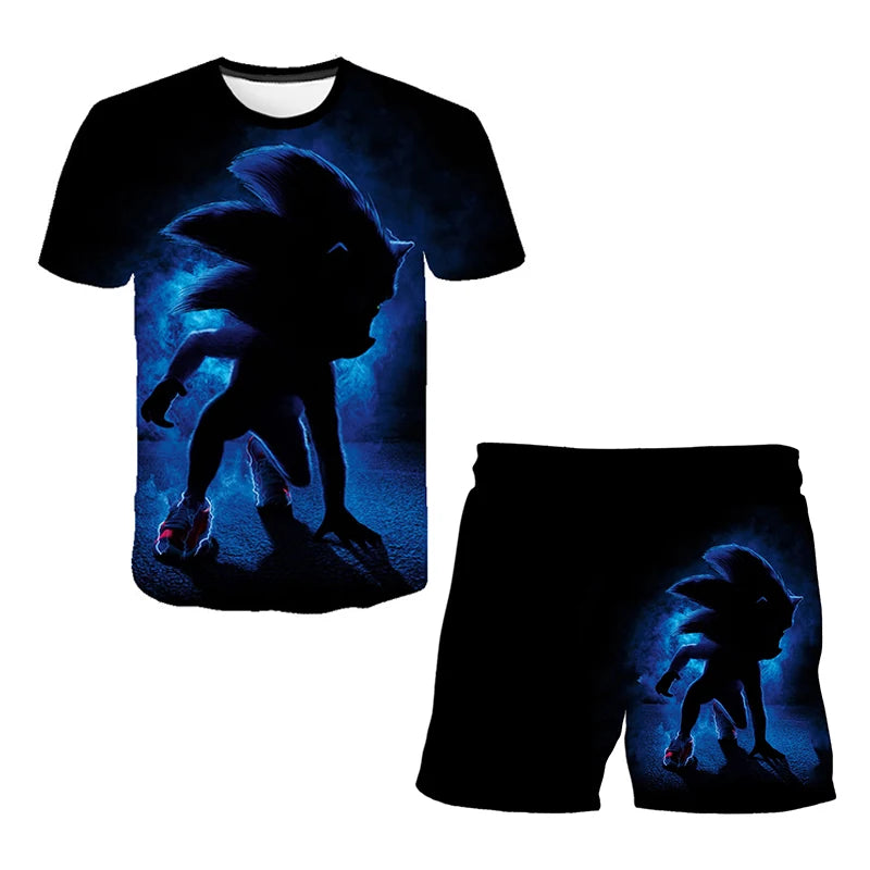 2026 Sonic The Hedgehog 3D T-shirt Set for Boys and Girls: Cute Summer Top + Shorts - Children's Short-Sleeve Birthday Gift