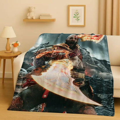 Kratos God of War Game Cartoon Gamer Flannel Blanket,Ultra Soft Warm Plush Throw for Home Bedroom Bed Sofa Cover Picnic Kids