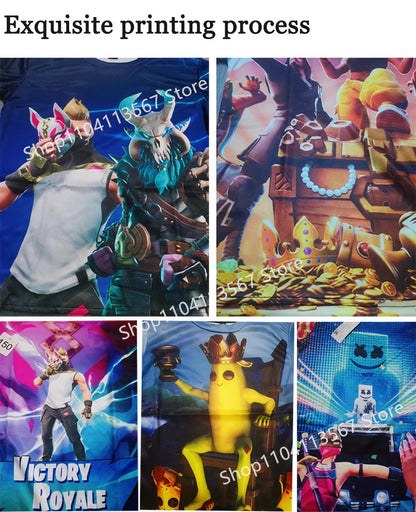 Battle Royale T-paita Fortnite T-paita Victory Cartoon -yläosat nuorille, lasten Hero Game Fortress Night 3D -T-paita pojille ja tytöille