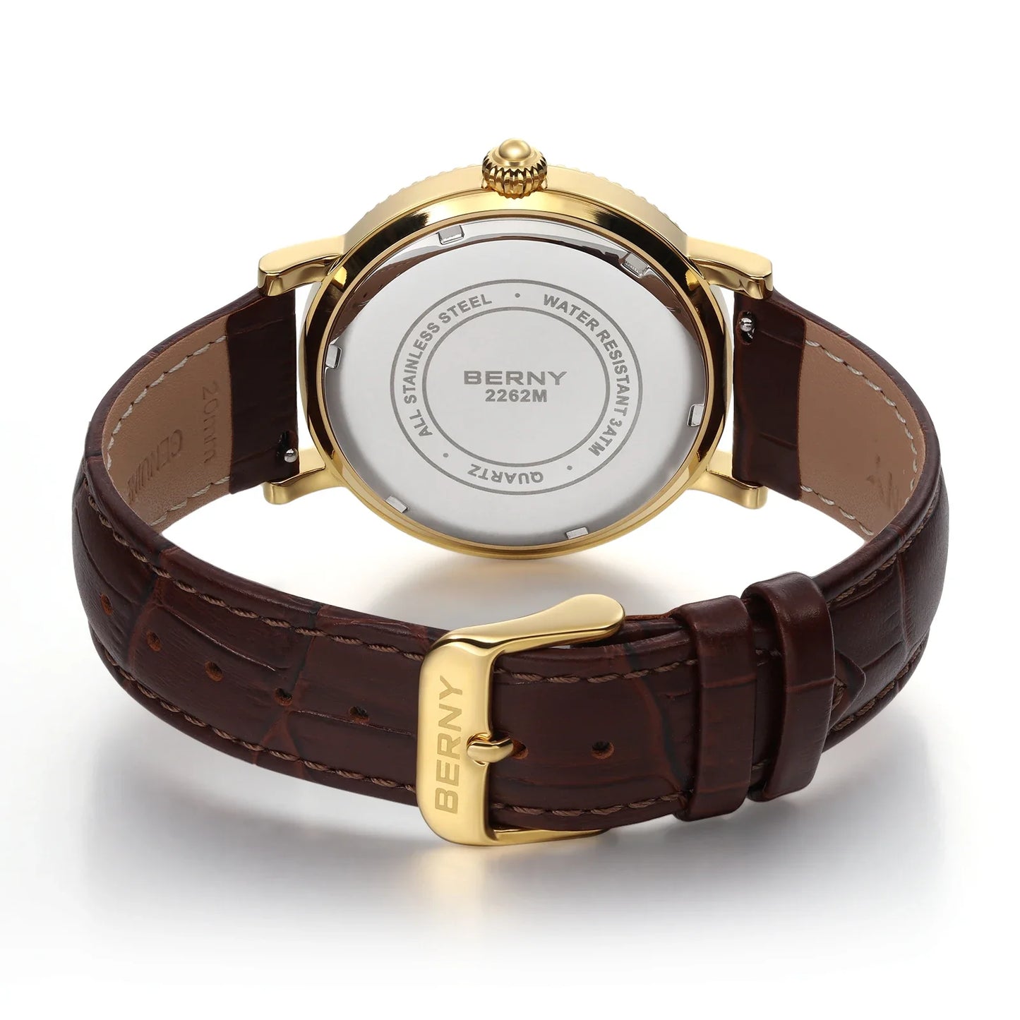 BERNY Watches for Men Luxury Dress Brand Business Gold Quartz Real Moons Man Watch S/S Sapphire Calendar Moon Phase Wristwatch