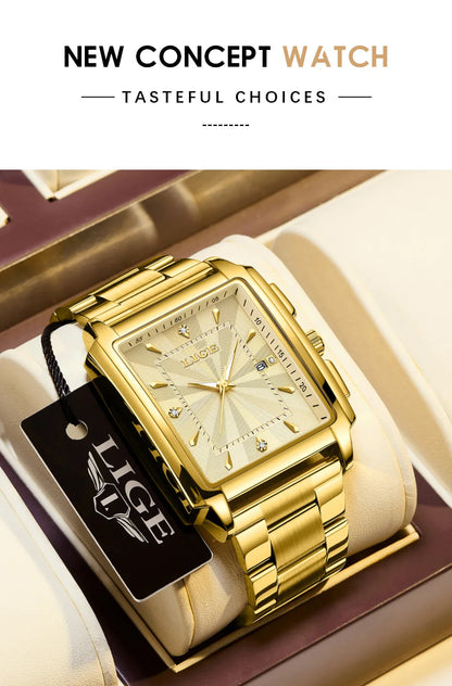 Relogio Masculino LIGE Fashion Military Watch Men Square Mens Watches Top Brand Luxury Waterproof Quartz Chronograph Wristwatch
