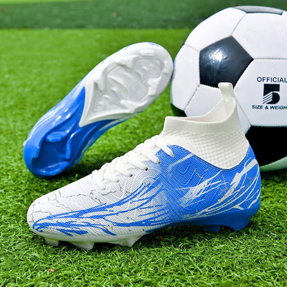 Nouvelles chaussures de football pour hommes, très vendues, chaussures de football à tige haute, crampons de futsal pour terrain en herbe, baskets d'intérieur de haute qualité, antidérapantes pour l'extérieur.