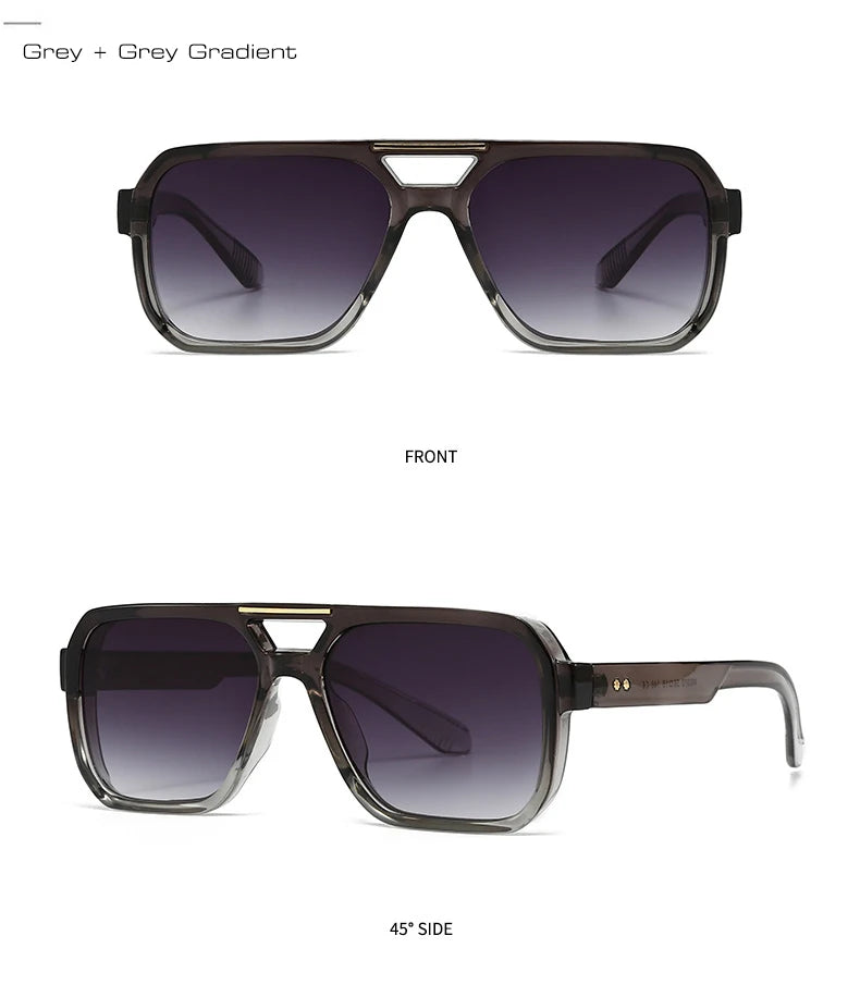 SO&EI Fashion Double Bridges Square Sunglasses Women Retro Rivets Blue Tea Shades UV400 Men Outdoor Gradient Sun Glasses