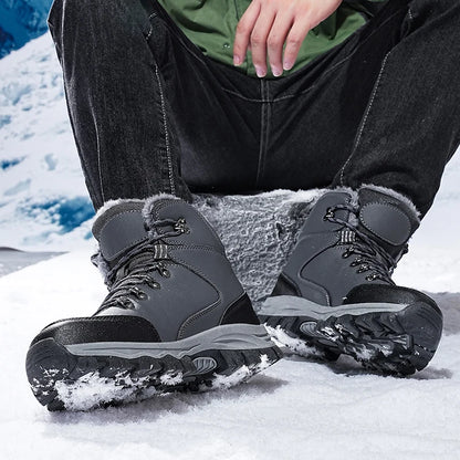 Chaussures d'hiver pour l'extérieur, bottes hautes en peluche douce, chaudes, décontractées, de sport, antidérapantes, résistantes à l'usure, rehaussant la taille, pour hommes