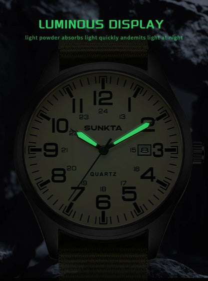 2026 SUNKTA Top Luxury Mens Watch Fashion Casual Quartz Wristwatches Luminous 30M Waterproof Nylon LIGE Watches Men Gifts Reloj