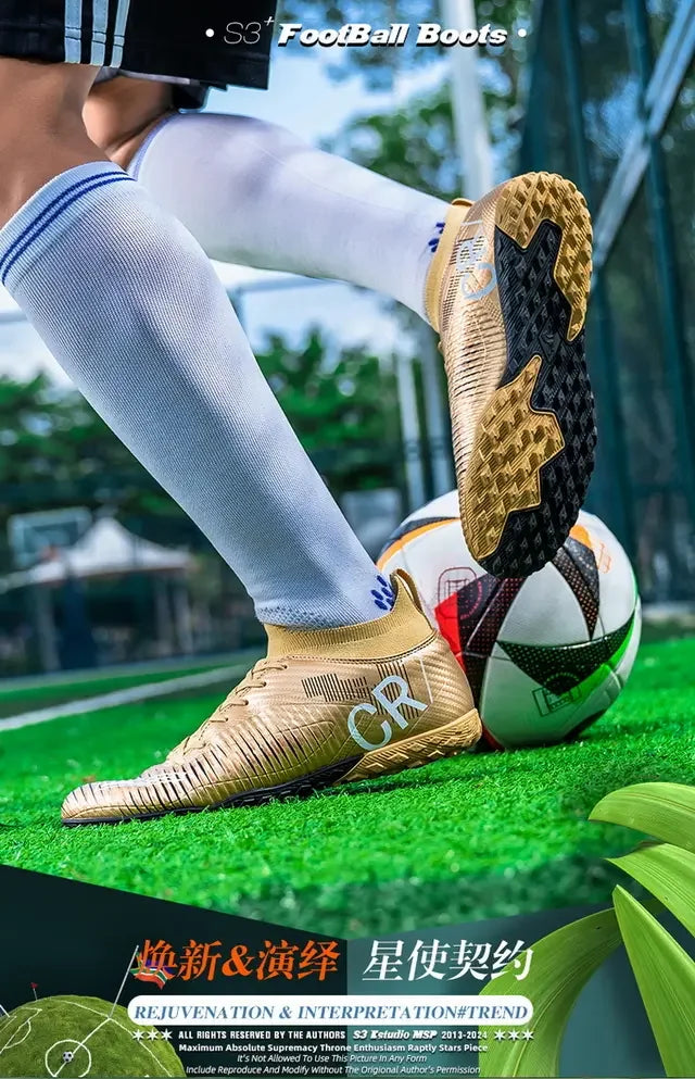 Kids Anti Collision Toe Football Boots Lace Up Closure Short Non Slip Studs Wearproof Breathable Outdoor Grass Game Shoes