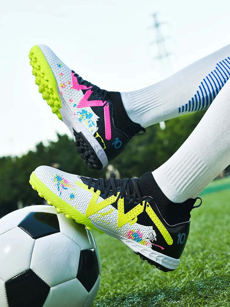 Professional Soccer Shoes TF Broken Nail Teenagers Durable Looking HighTops Training Shoes Adult Outdoors Non Slip FootballShoes