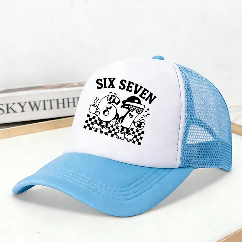 Steal A Brainrot Mesh Baseball Caps Cartoon 67 Six Seven Adult Kids Sports Hats Boys Girls Summer Outdoor Sunshade Peaked Caps