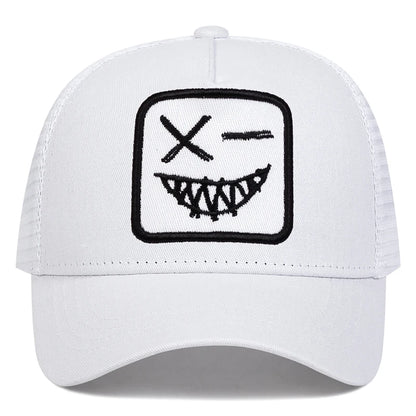 Unisex X Smiling Face Teeth Embroidery Baseball Net Caps Spring Summer Outdoor Sunscreen Hat Adjustable Casual Trucker Hats