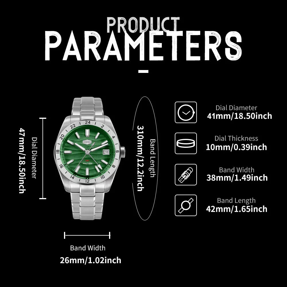 HEROFORCE Business Quartz Watch Men Clock GMT Date Luxury Man Wristwatch Waterproof Luminous Stainless Steel Men's Watches Reloj