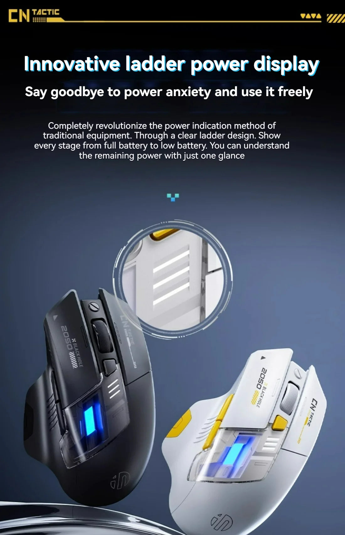 Inphic A9 Pro gamingmus med tre tilstande, farverig lysguide, strømindikator, justerbar DPI, makrodriver, ergonomisk, 12800DPI