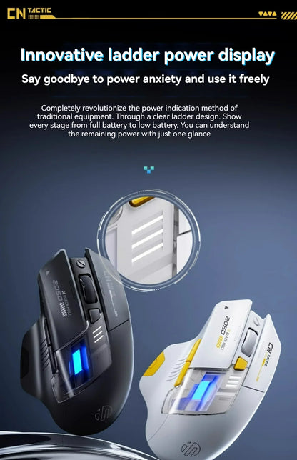 Inphic A9 Pro gamingmus med tre tilstande, farverig lysguide, strømindikator, justerbar DPI, makrodriver, ergonomisk, 12800DPI