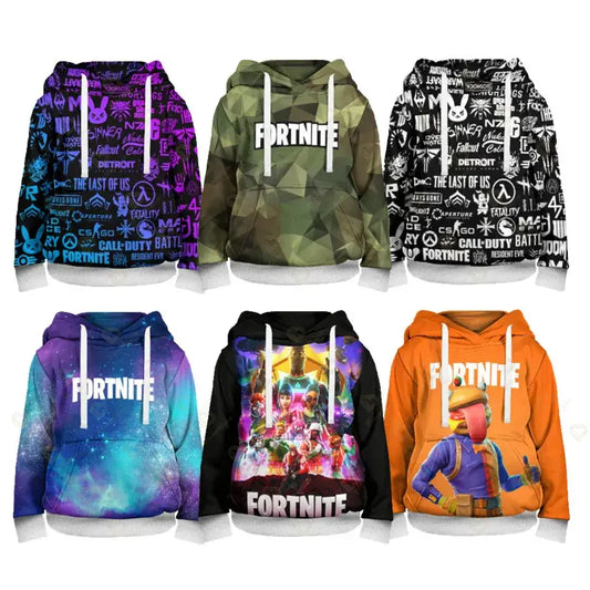 Sweatshirt com Capuz Fortnite Cool Heroes para Rapaz, Estilo Cosplay, Casaco Infantil com Desenho Animado para Primavera e Outono