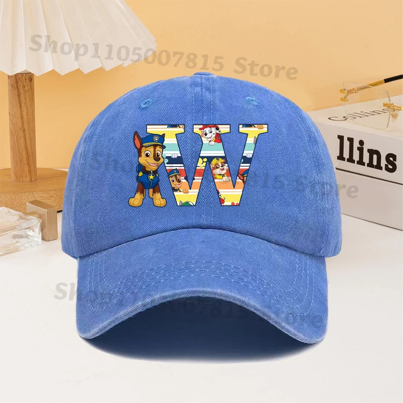 Paw Patrol Fashion Baseball Cap for Men Women Cartoon Letter A-Z Printed Peaked Caps Male Female Summer Hip Hop Sunshade Hat