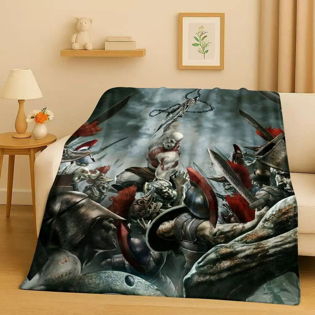 HD Kratos God of War Games Cartoon Gamer Flannel Blanket,Ultra Soft Warm Plush Throw for Home Bedroom Bed Sofa Cover Picnic Kids
