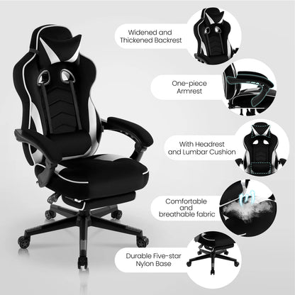 WOLTU Racing Gaming Chair Swivel Desk Office Computer Chair Sports Seat with Headrest Lumbar Cushion Footrest Gamer Chair