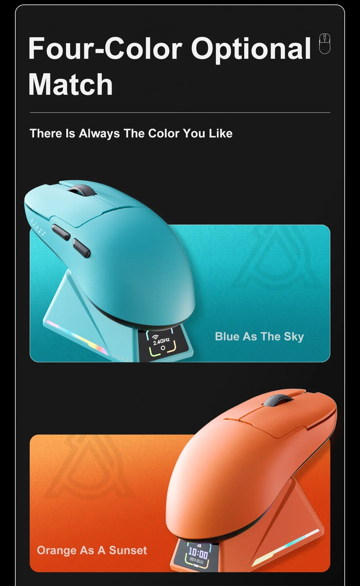 Ajazz AJ159 PRO/APEX Gaming Mouse 8000Hz Rebound Rate Paw3950 Color Screen Magnetic Stand AJ159P Office & Gaming