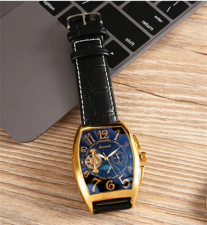 Luxury Hollow Automatic Mechanical Watch Men Tourbillon Clock Fashion Soft Leather Strap Business Watches Male Relogio Masculino