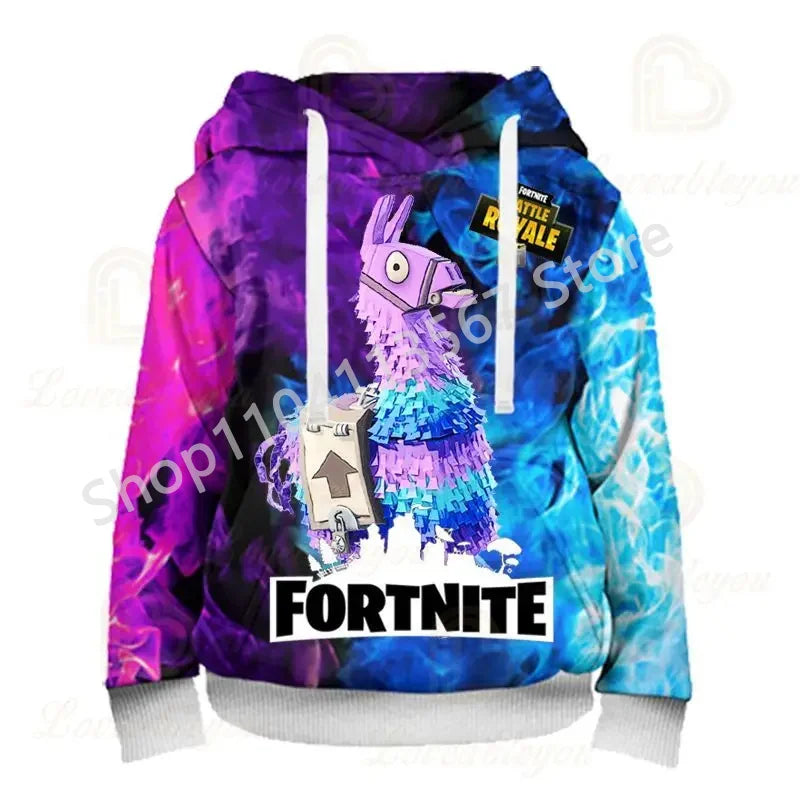 Llama Battle Royale Fortnite Hoodies, 3D Printed Sweatshirts for Men, Women, and Children, Boys and Girls Streetwear Pullover, Green Tops