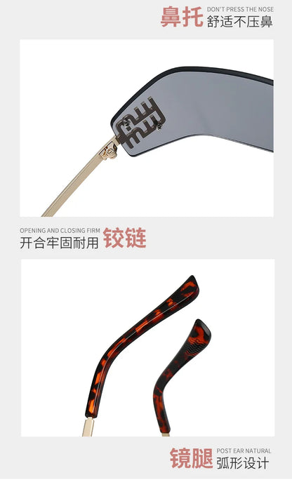 New Frameless Curved Metal Square Sunglasses Women Rimless Cutting Personality Glasses Fashion Brand Design Y2K Punk Sun Glasses