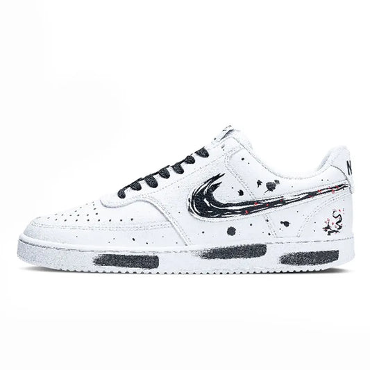 Spersonalizowane trampki Nike Court Vision 1 Low w stylu chińskim z efektem „ink wash” i rozpryskami, odporne na zużycie, męskie buty do skateboardingu