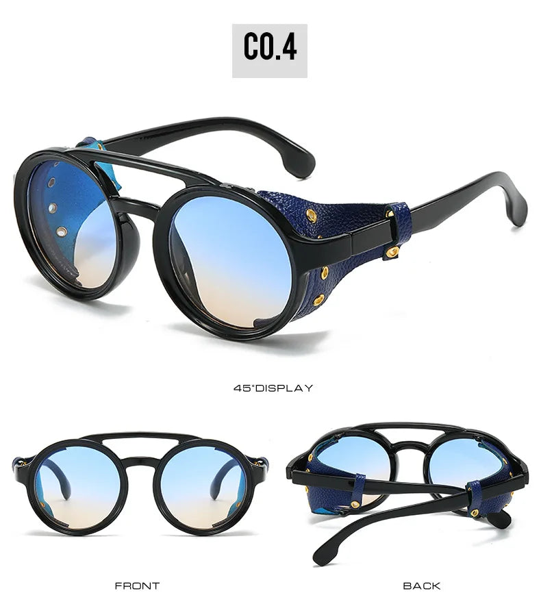 Retro Sunglasses Men Women Leather Round Glasses Vintage Goggles Anti Wind Outdoors Sports Sun Glasses UV400