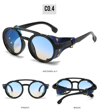 Retro Sunglasses Men Women Leather Round Glasses Vintage Goggles Anti Wind Outdoors Sports Sun Glasses UV400
