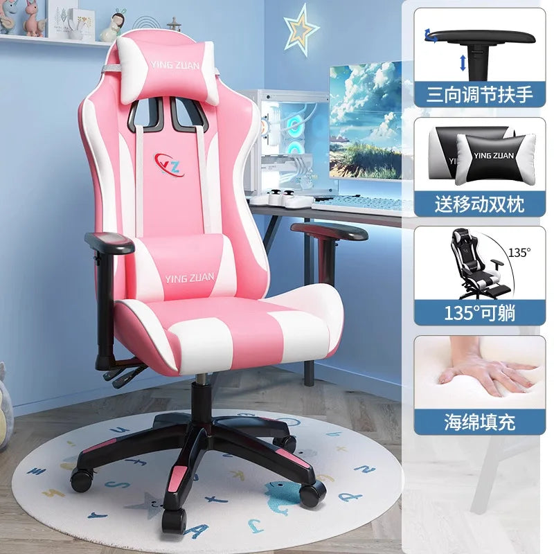 Scaun de gaming, scaun pentru computer, șezut confortabil rabatabil, pentru jocuri și live streaming, dormitor, studenți, acasă, ergonomie pentru stat prelungit pe scaun