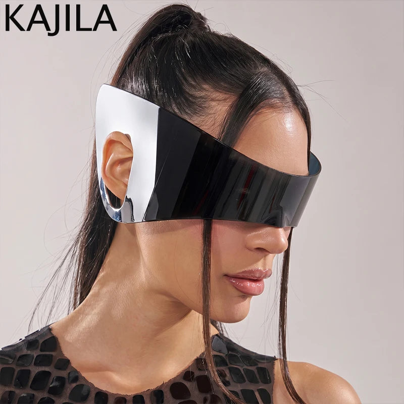 Oversized One-Piece Shield Punk Sunglasses Women 2026 Luxury Brand Sports Rimless Windproof Mask Sun Glasses Wrap Around Eyewear