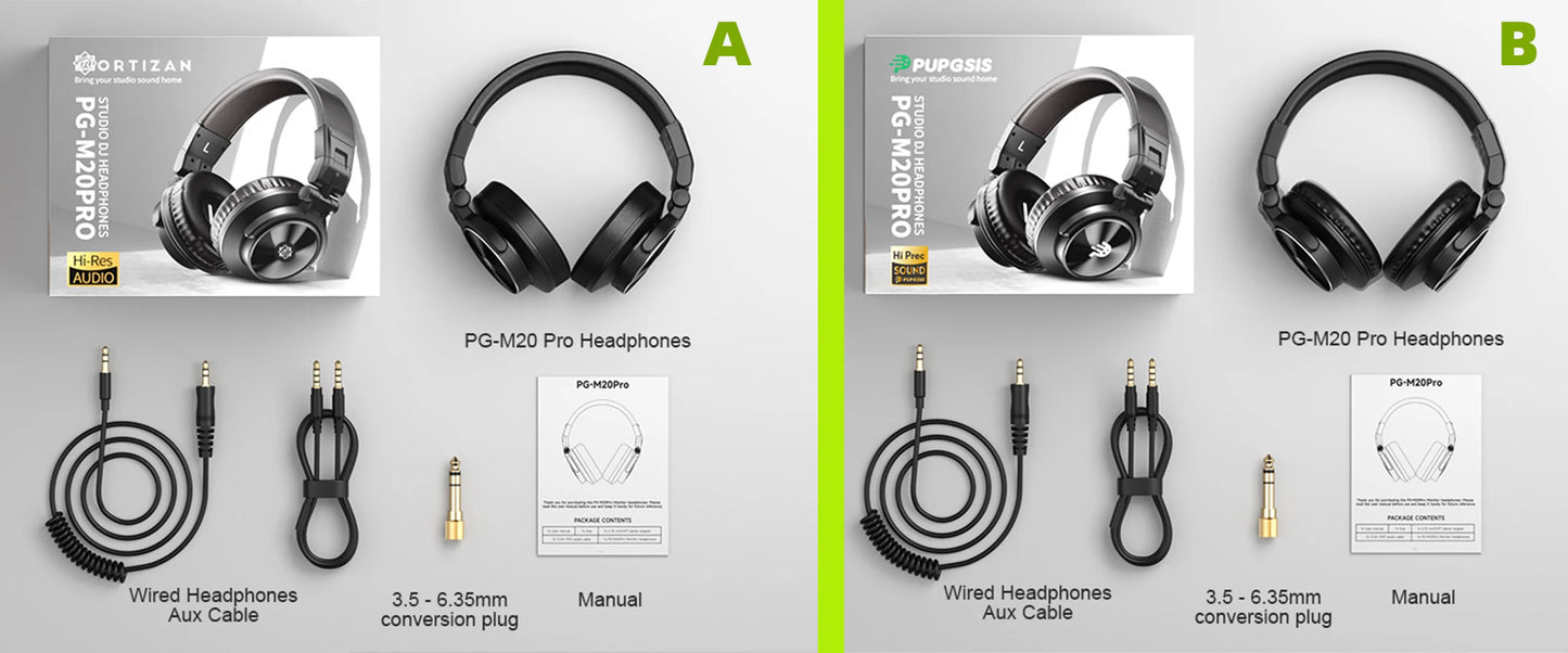 PUPGSIS Studio Monitor Headphones, Over Ear Headphones Wired, Professional 40kHz Hi-Res DJ Stereo Headphones - 1/4 to 3.5mm Jack