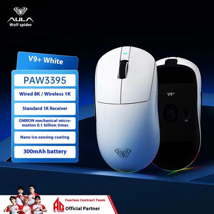 Aula V9 Ultra Wireless – bezprzewodowa mysz gamingowa e-sportowa, podwójne 8k, 3 tryby, PAW 3950, 8k, 55g, lekka ergonomiczna mysz, personalizowane akcesorium PC