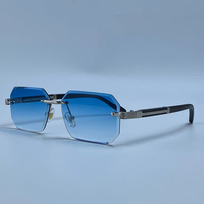 Rimless Rectangle Sunglasses Men 2026 Luxury Design Vintage Geometric Square Sun Glasses Male Retro Punk Eyewear Driving Shades