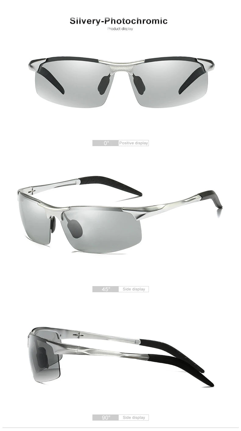 CLLOIO Aluminum Rimless Photochromic Sunglasses Men Polarized Driving Chameleon Anti-Glare Glasses Travel Fishing Goggle UV400