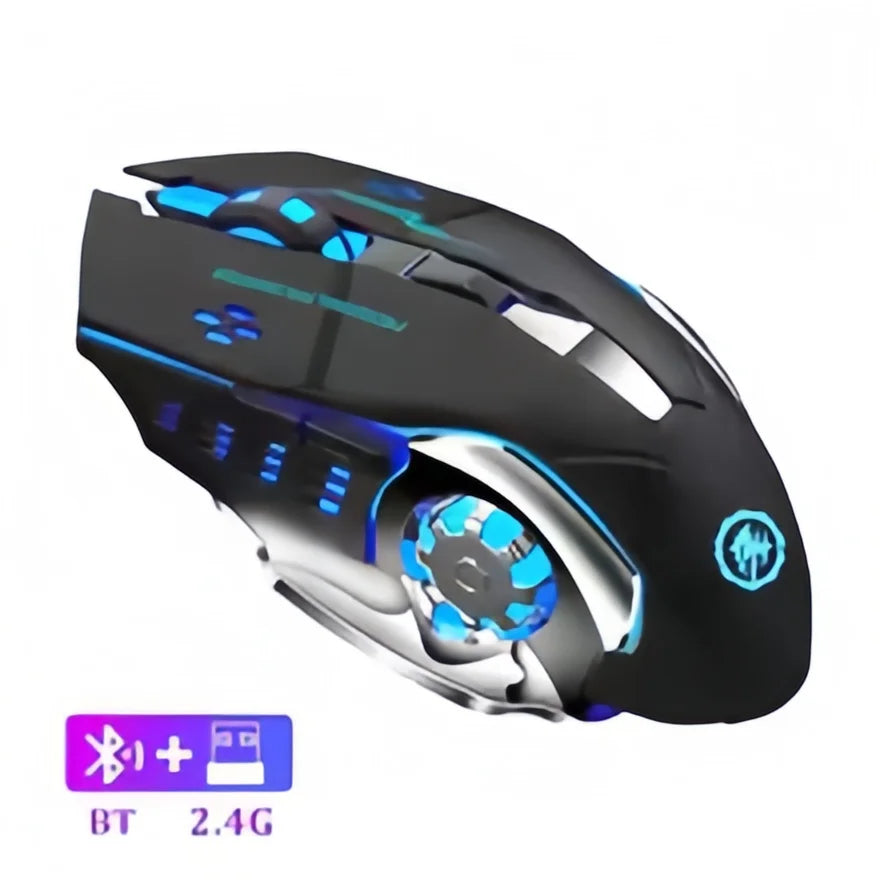 Bezprzewodowa mysz gamingowa z akumulatorem – cicha Bluetooth/USB, podświetlenie RGB, e-sportowa do PC