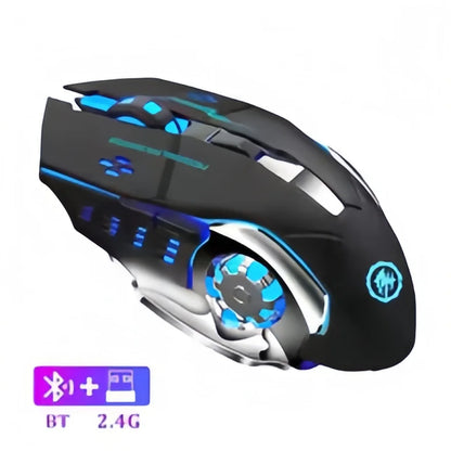 Bezprzewodowa mysz gamingowa z akumulatorem – cicha Bluetooth/USB, podświetlenie RGB, e-sportowa do PC