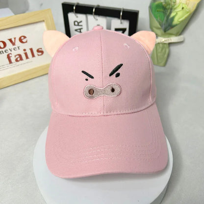1pc，Cute Cartoon 3D Plush Ears Baseball Cap - Shin-chan & Pig Embroidery Casual Trendy Hat.