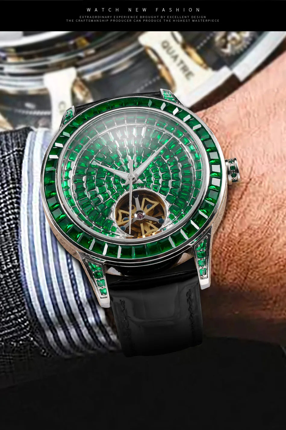 PINDU Design Mechanical Watch Men Fashion Luxury Diamond Watch For Men Waterproof Stainless Steel Leather Men Wristwatches