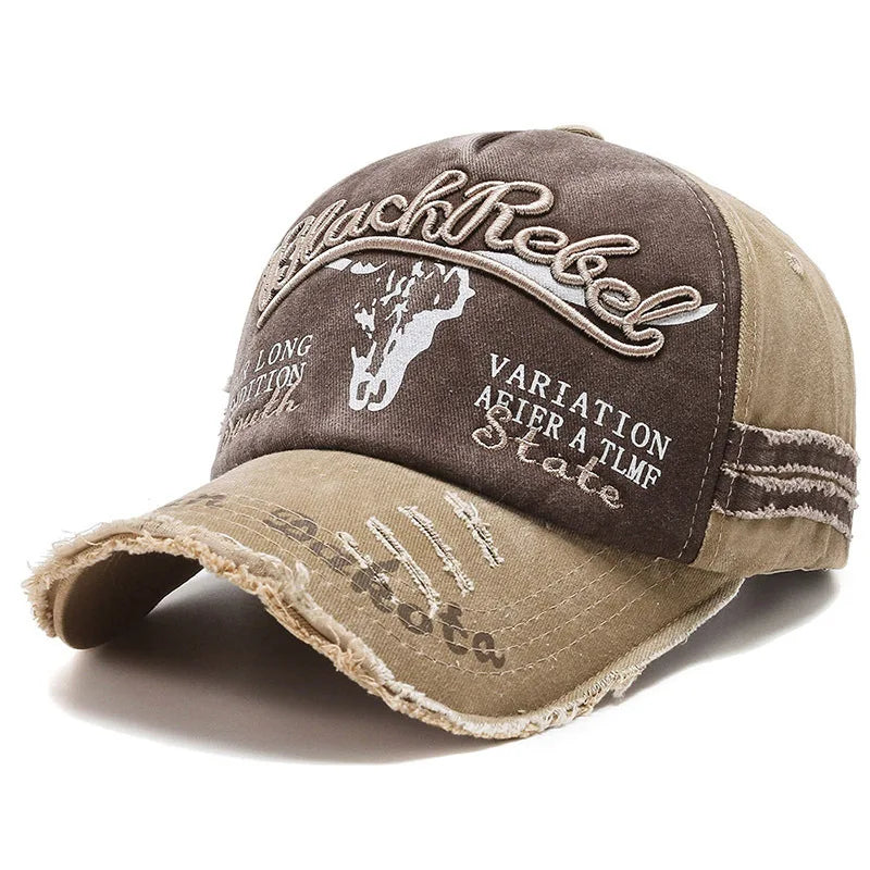 Vintage Embroidery Letter Bull Washed Baseball Cap, Retro Sun Hat for Men Women, Casual Hip Hop Peak Cap