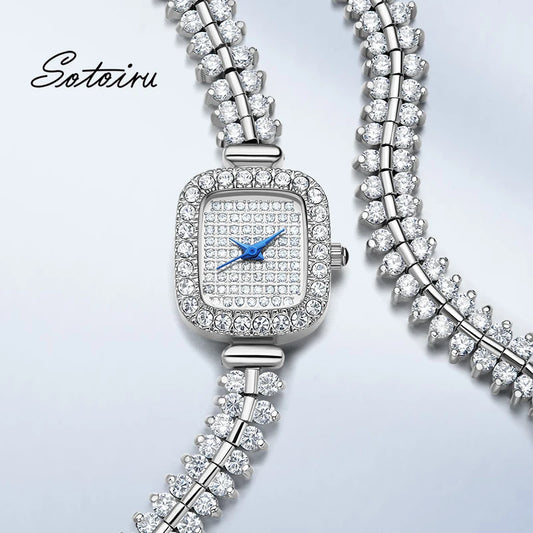 Sotoiru Square Luxury Diamond Watch For Women Silver Quartz Wristwatch Bling Bling Jewelry Zircon Wrap Watches Female Clock 2026