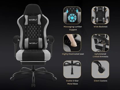 WOLTU sukamoji kompiuterio kėdė su masažo funkcija, ergonominė biuro kėdė su pagalvėle ir pakoju, reguliuojamo aukščio gaming kėdė