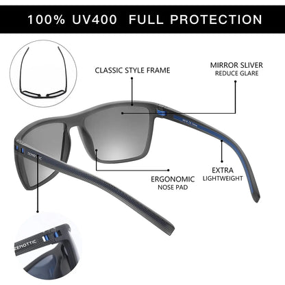 ZENOTTIC Polarized Sunglasses for Men Shades Lightweight TR90 Frame UV400 Protection Square Outdoor Trave Driving Sun Glasses