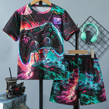 Children's Clothing Suit For Boy Short Sleeve Boy Child Shorts 3D Game Handle Fashion Children Summer Clothes Children's Sets