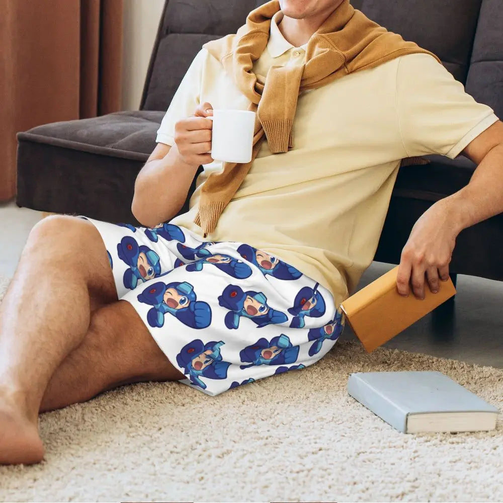 Custom Megaman Video Game Mega Man Short Pajama Pants Men Sleepwear Sleep Lounge Bottom Shorts Sleeping Pants