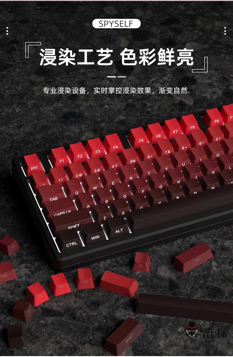 Novas Keycaps para Teclado Mecânico Gaming 60/64/84/98/108 com Switch MX, 135 Teclas OEM PBT, Gravação Lateral, Gradiente Vermelho e Preto