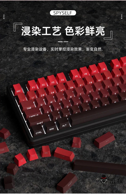 Novas Keycaps para Teclado Mecânico Gaming 60/64/84/98/108 com Switch MX, 135 Teclas OEM PBT, Gravação Lateral, Gradiente Vermelho e Preto